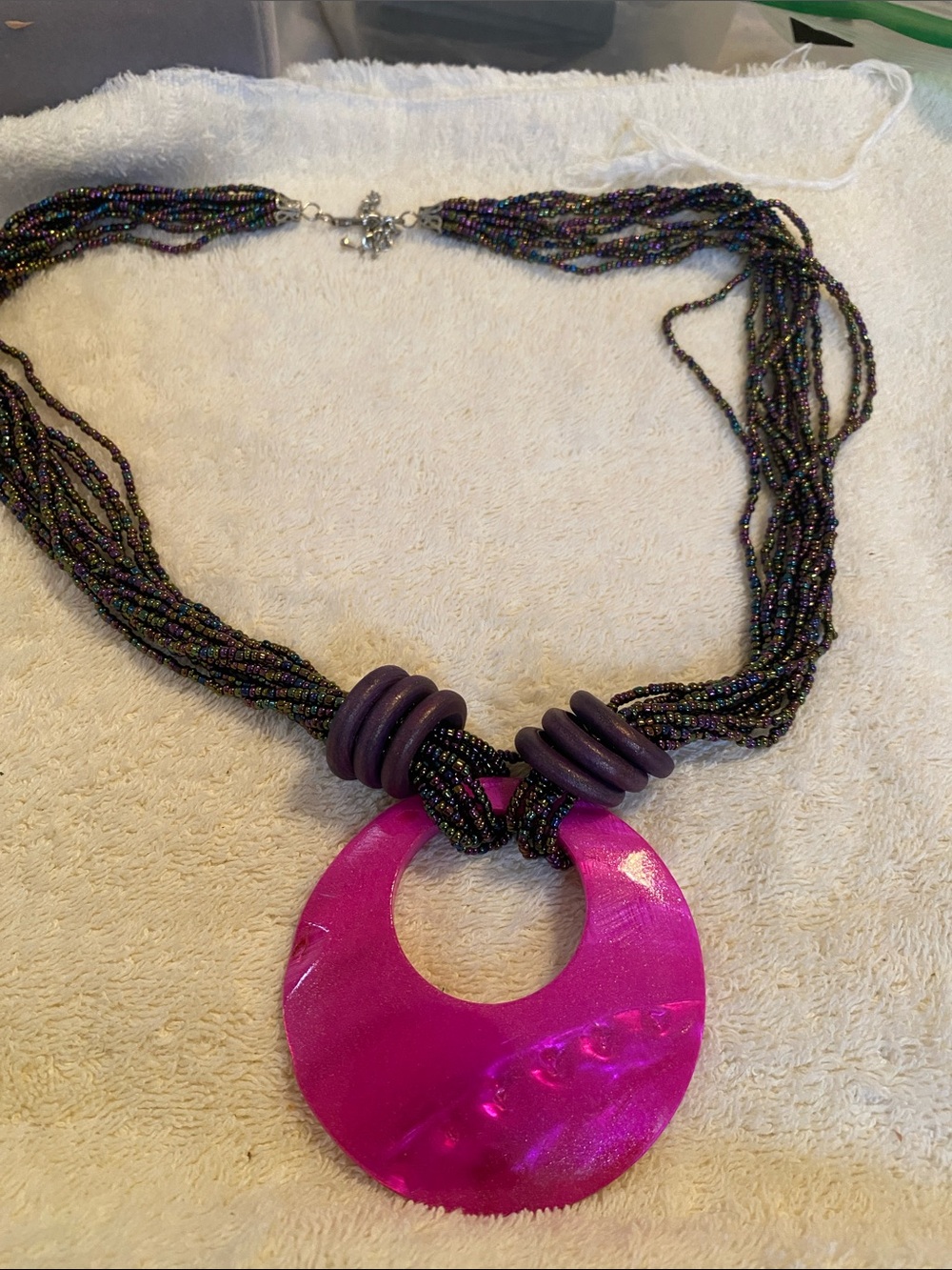 Fuchsia Statement Beaded Necklace with Circular Pendant